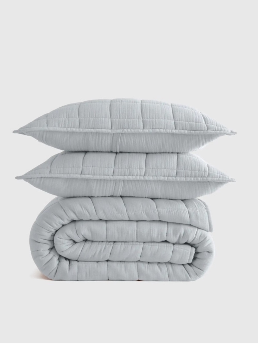 NWT QUINCE Organic Cotton Gauze Box Quilt Set King/Cal King Mist 6429